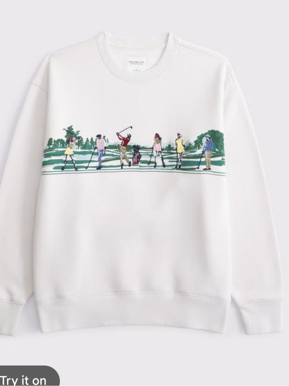 Abercrombie & Fitch Soft AF Crewneck Sweater with Vintage Golfers Motif Sz Large - Picture 2 of 5